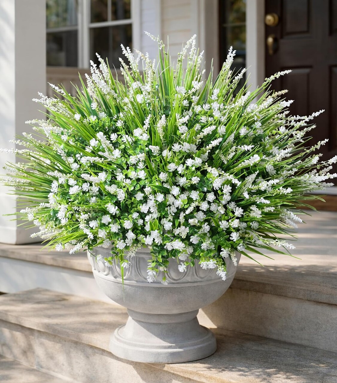 Artificial Outdoor Flowers 20 Bundles UV Resistant White Faux Plants for Garden Decor